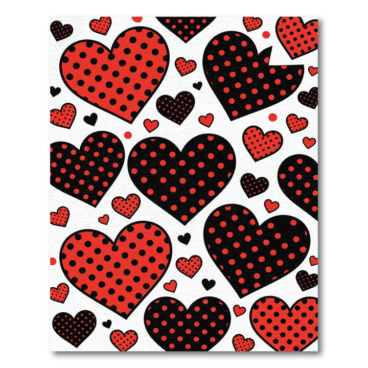 Polka Dot Hearts Red Black Rug