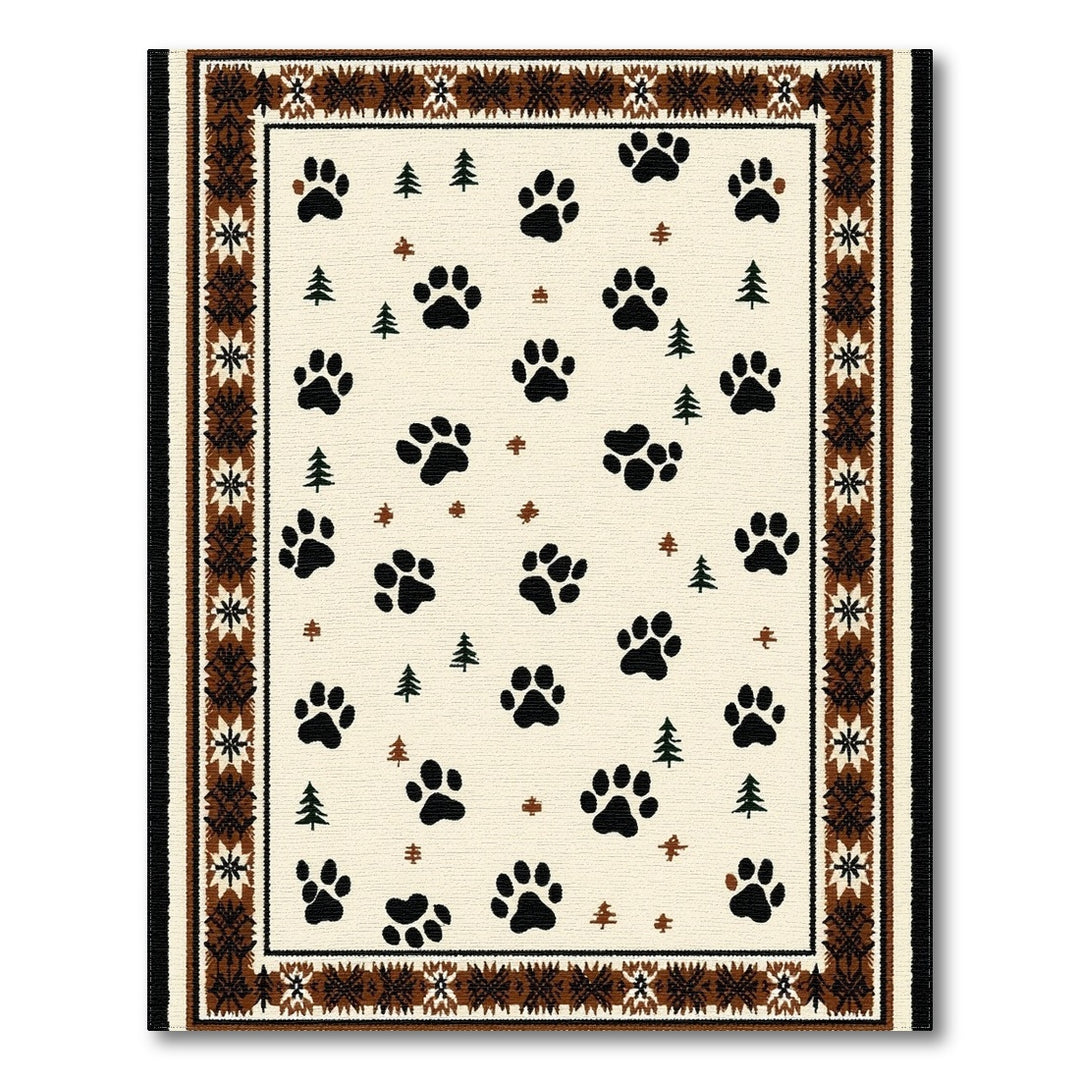 Rustic Paw Print Area Rug with Pine Trees