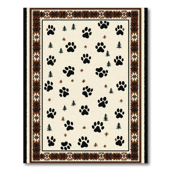 Rustic Paw Print Area Rug with Pine Trees