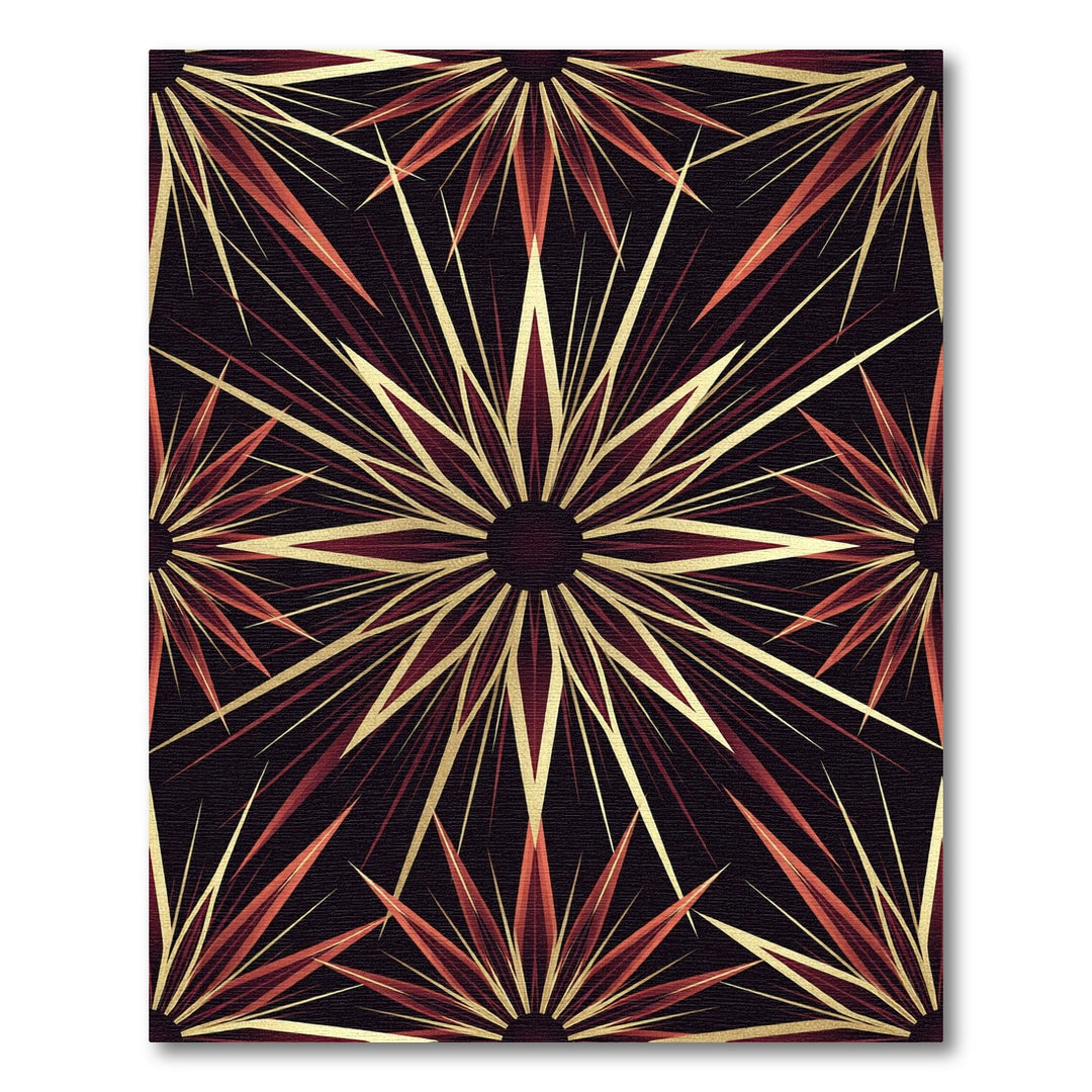 Art Deco Red Golden Starburst Rug