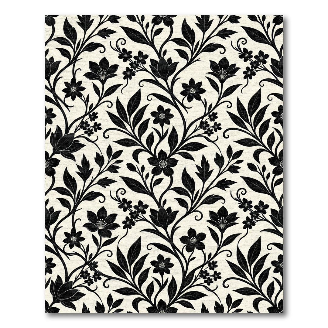 Black Floral Vine Flourish Rug