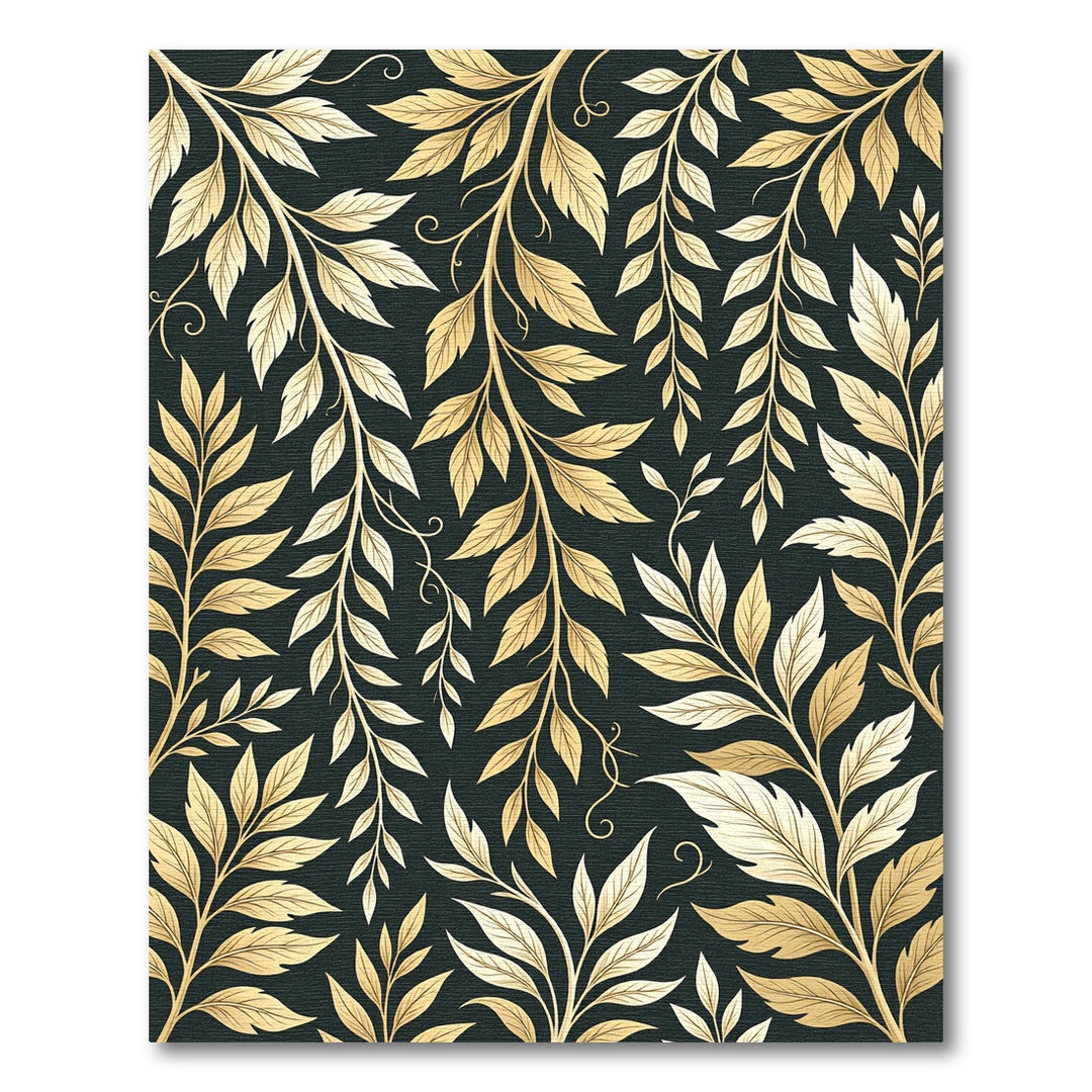 Golden Leafy Branches Dark Background Rug