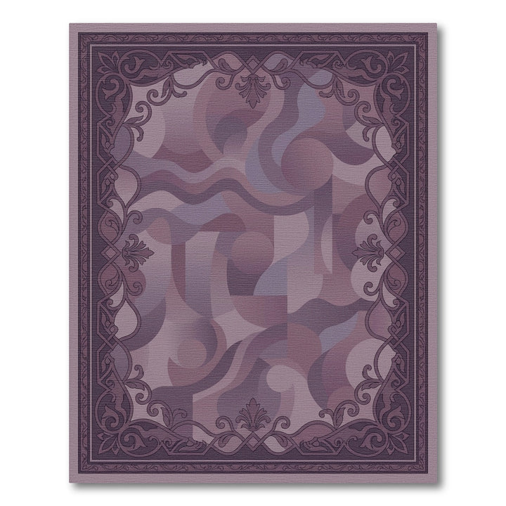 Mauve Abstract Swirl Medallion Frame Rug