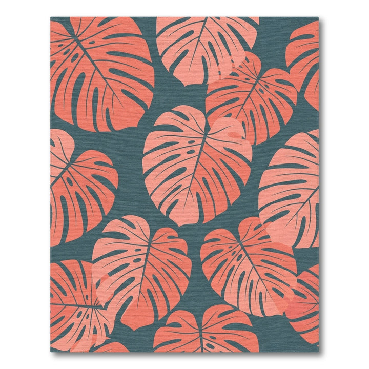 Coral Monstera Leaf Botanical Rug