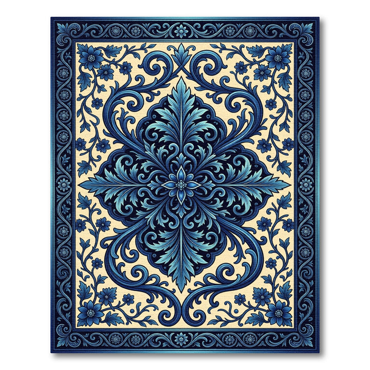 Rich Blue Floral Medallion Border Rug