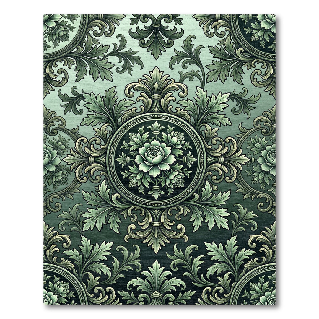 Ethereal Green Floral Medallion Wallpaper Rug