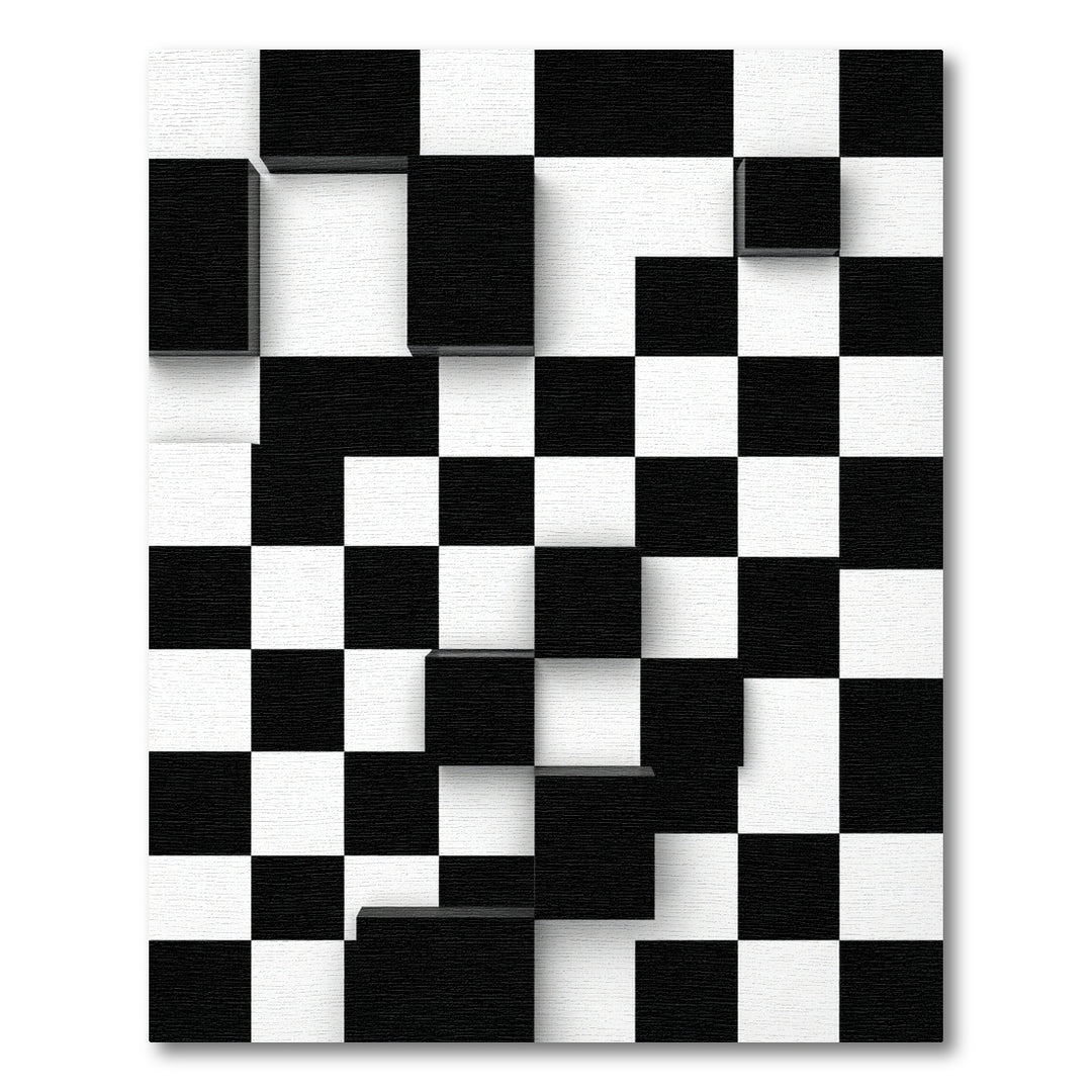 Monochromatic Cubist Chessboard Squares Rug