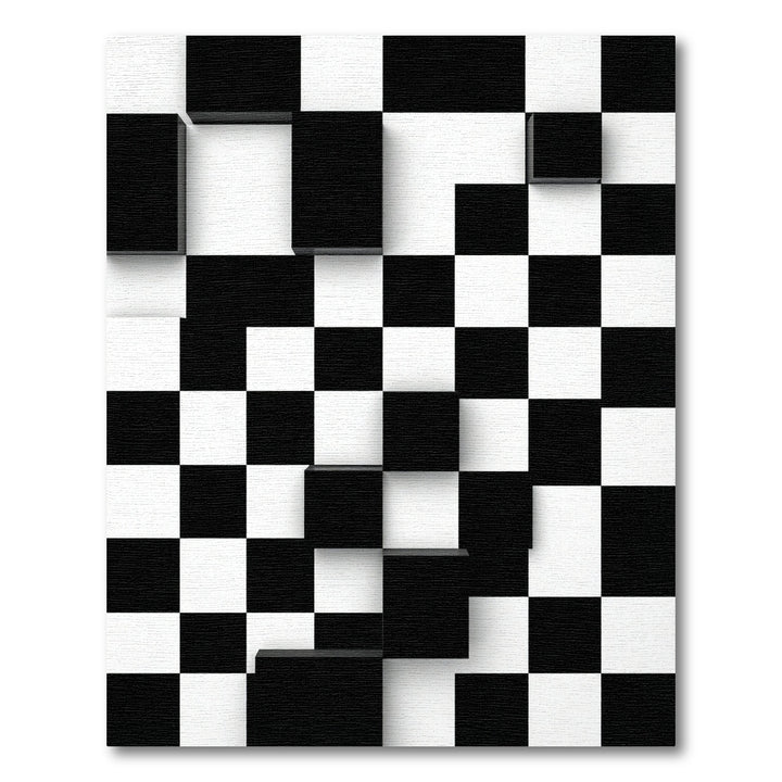 Monochromatic Cubist Chessboard Squares Rug