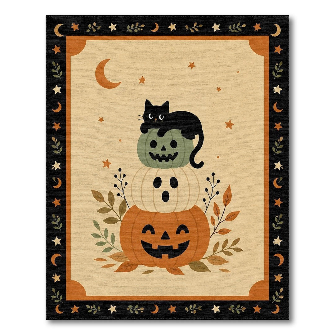 Stacked Pumpkin Cat Halloween Area Rug