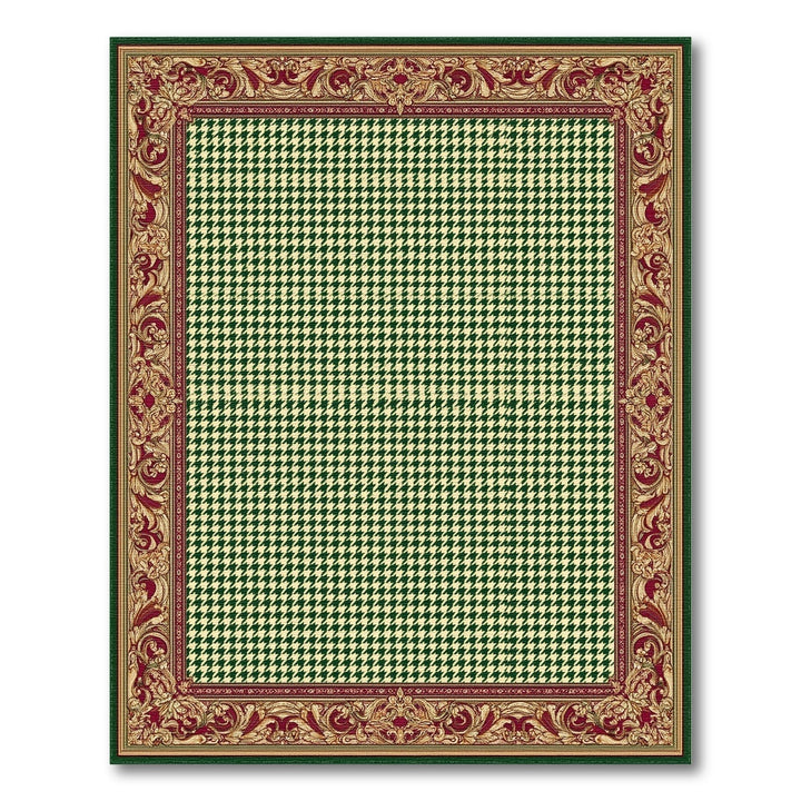 Green Houndstooth Area Rug with Ornate Border
