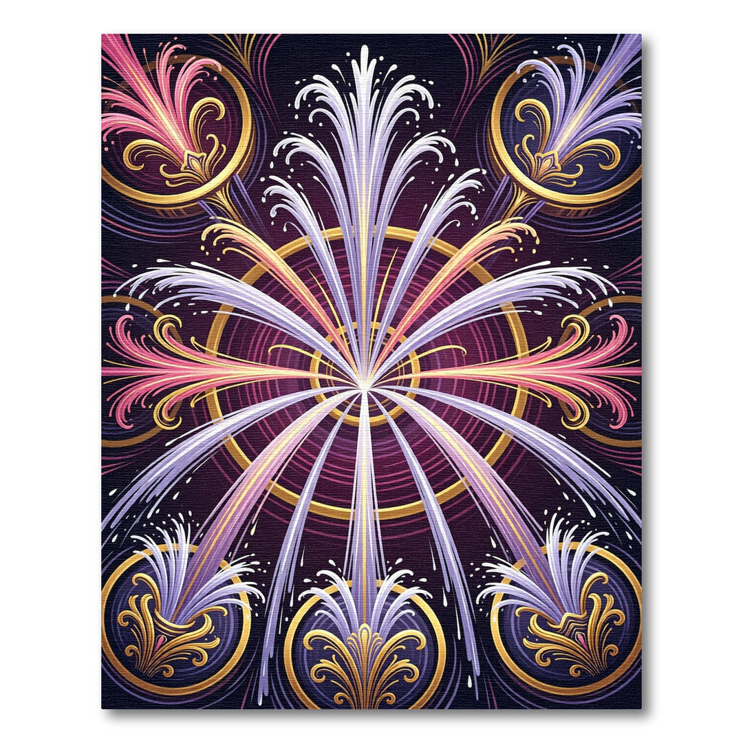 Fountain Art Deco Purple Gold Rug