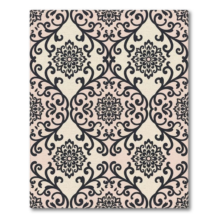 Elegant Black Floral Damask Cream Rug