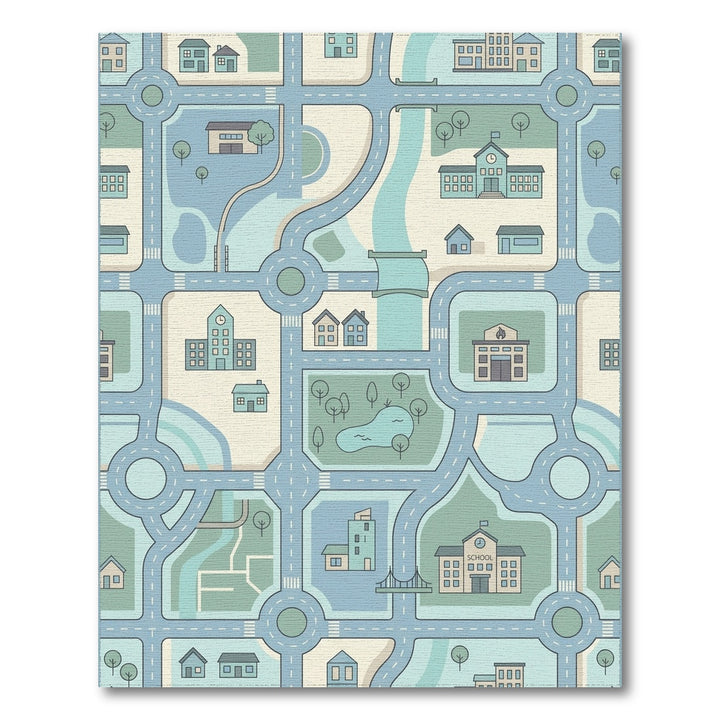 Soft Blue Cityscape Road Network Rug