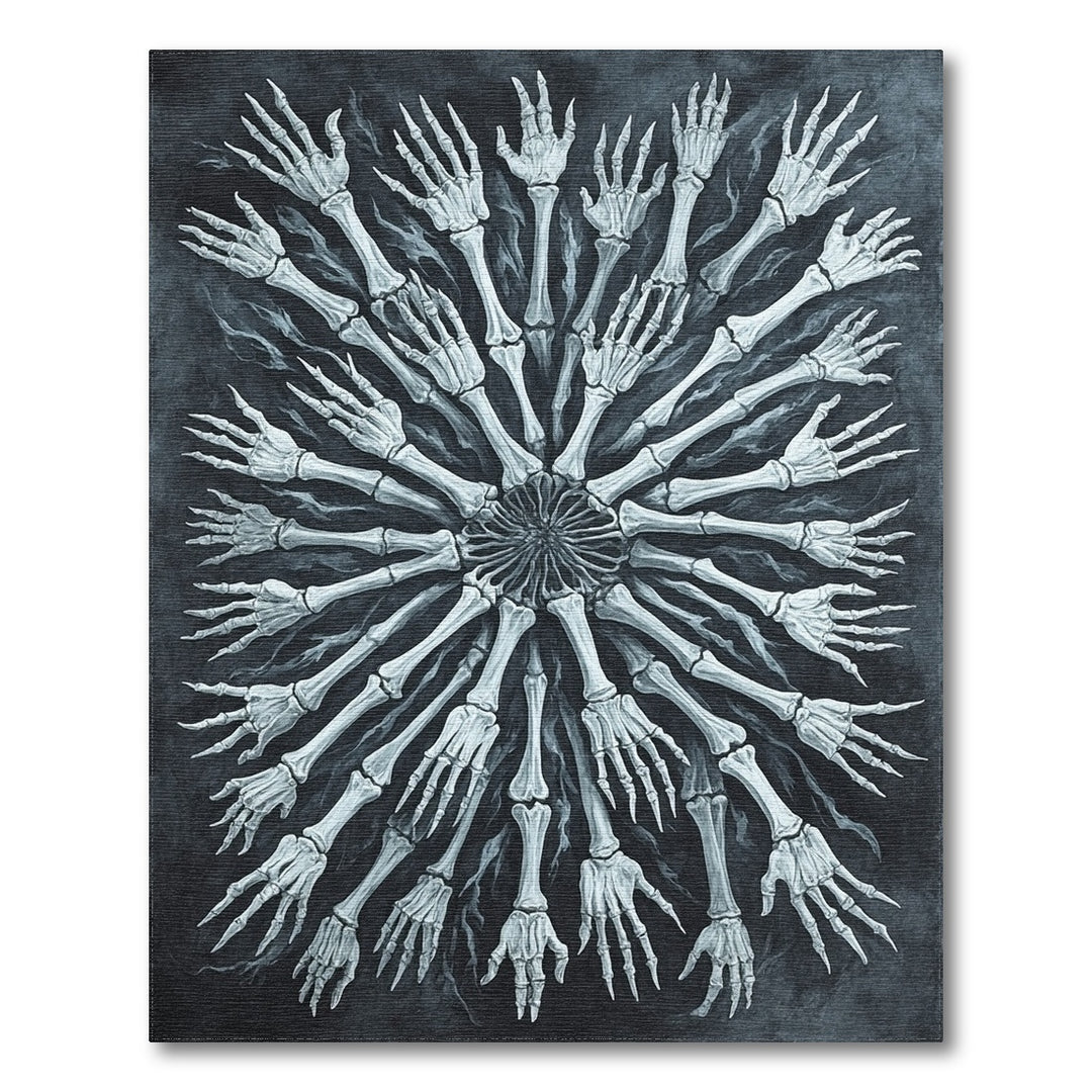 Black White Skeletal Hands Mandala Area Rug