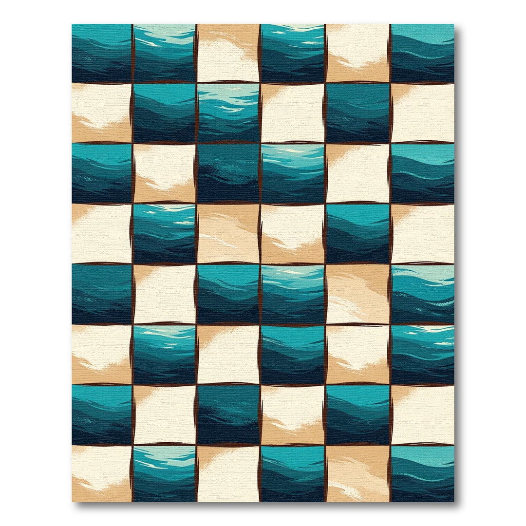 Bold Teal Ocean Wave Checkerboard Rug