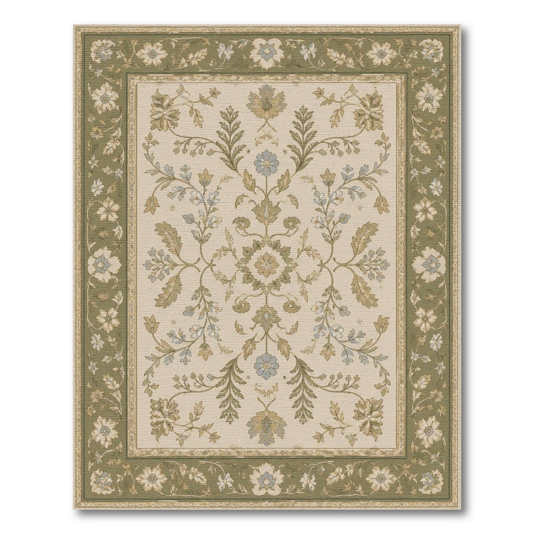 Sage Green Floral Vintage Area Rug