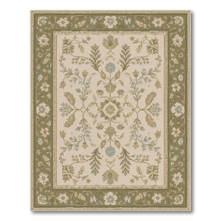 Sage Green Floral Vintage Area Rug