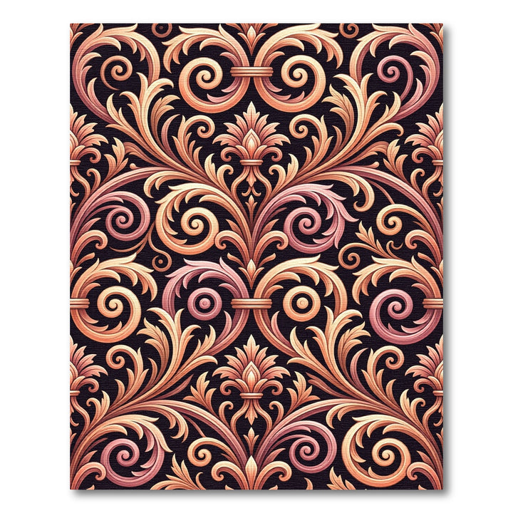 Ornate Gold and Rose Scrolling Leaves Rug