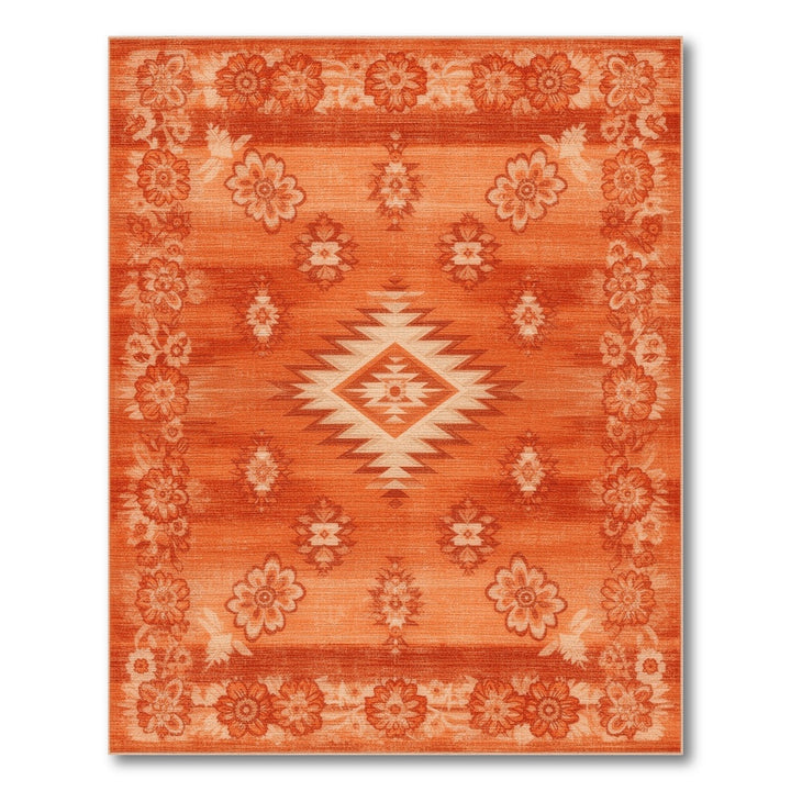 Orange Southwestern Area Rug with Floral Border