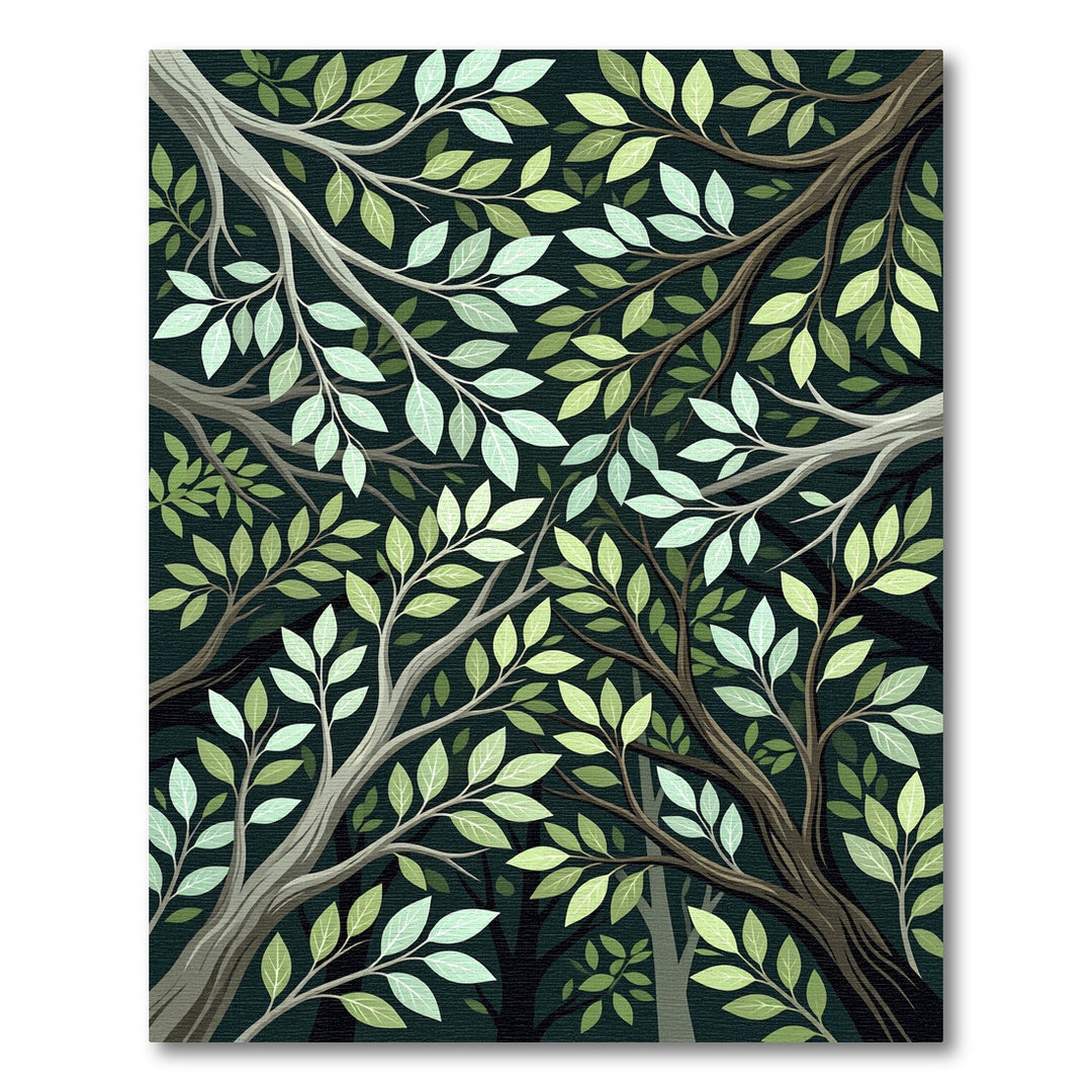 Earthy Green Tree Branch Canopy Rug