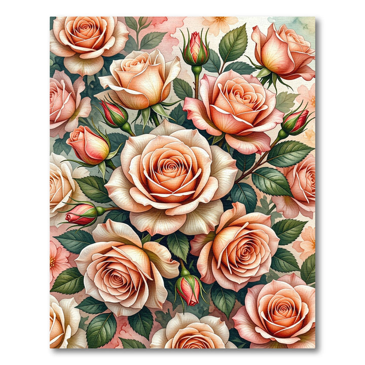 Peach Roses With Green Leaves Rug