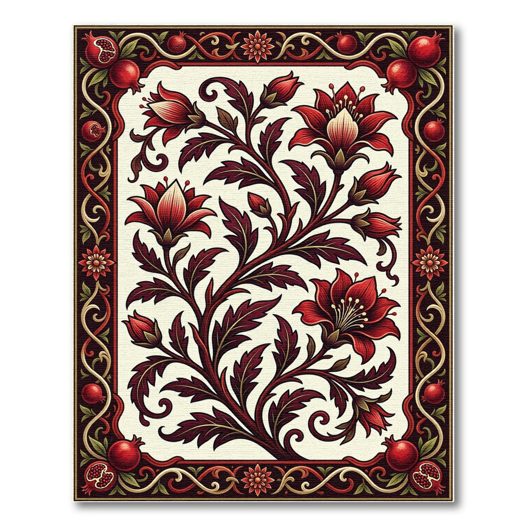 Crimson Pomegranate Floral Vine Rug