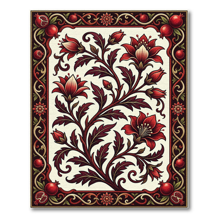 Crimson Pomegranate Floral Vine Rug
