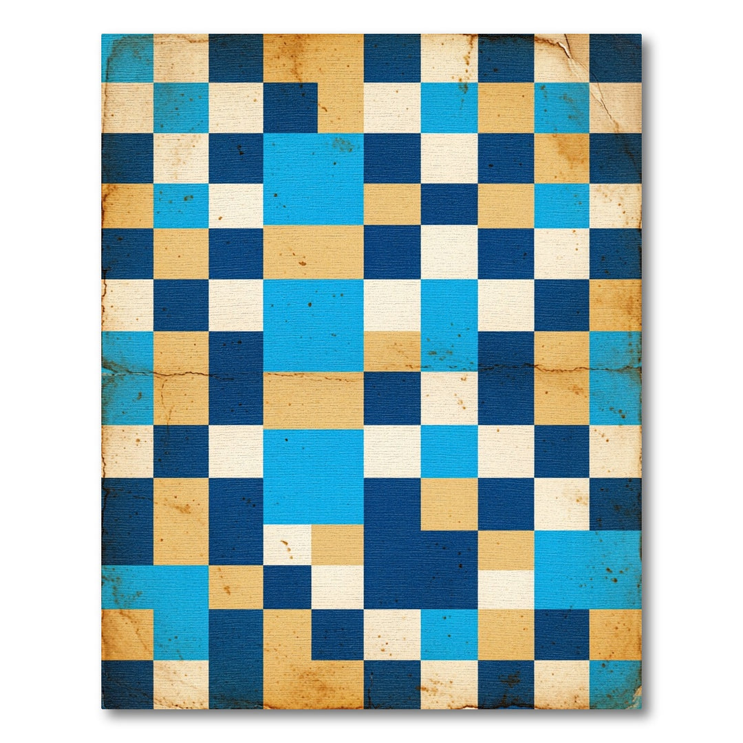Retro Blue Tan Checkerboard Rug