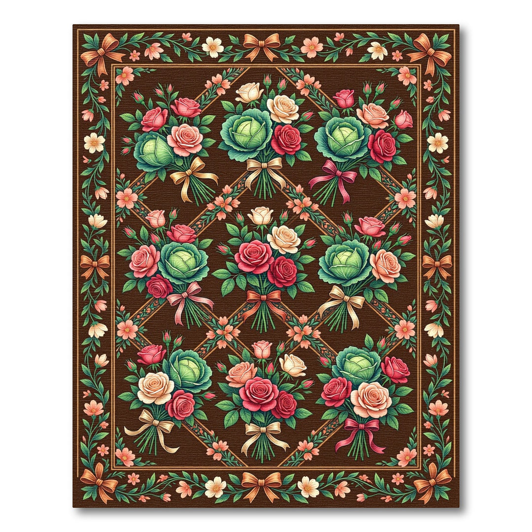 Brown Vintage Floral Cabbage Rose Medallion Rug