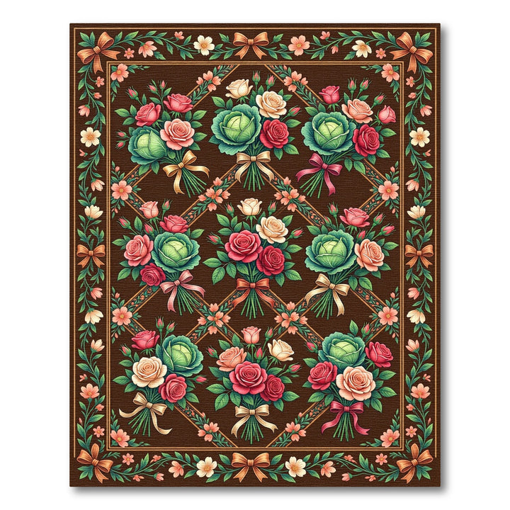 Brown Vintage Floral Cabbage Rose Medallion Rug