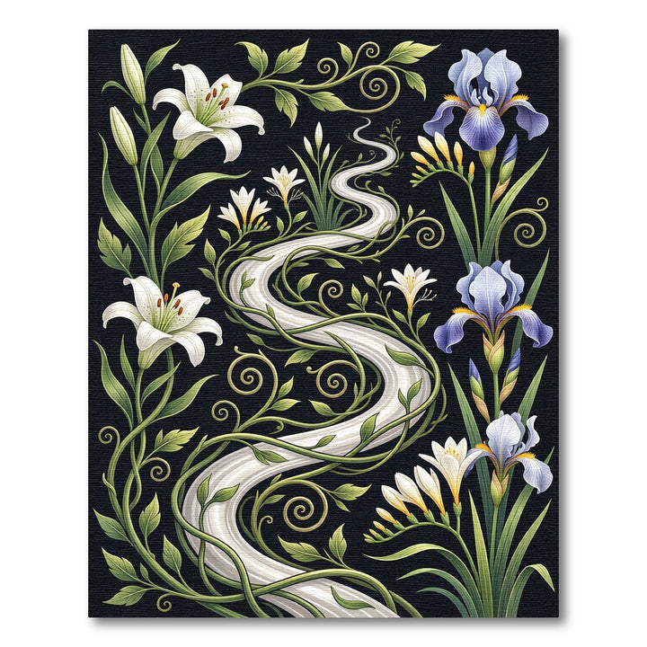 White Lily Iris Floral River Rug