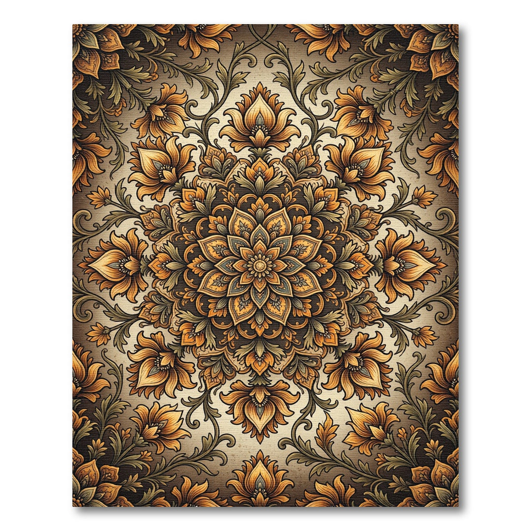Golden Floral Mandala Elaborate Rug