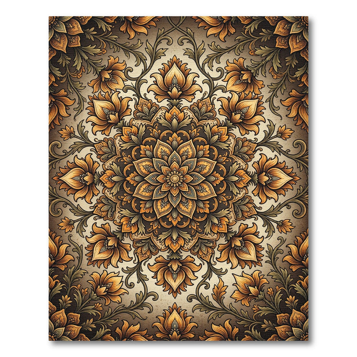 Golden Floral Mandala Elaborate Rug