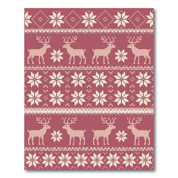 Burgundy Reindeer Snowflake Nordic Stripes Rug