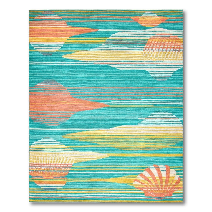 Coastal Teal Seashell Area Rug