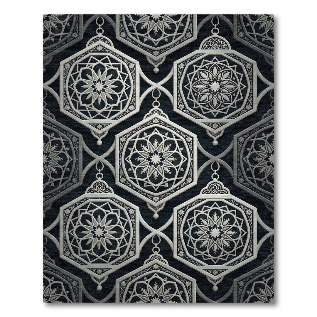 Elegant White Geometric Arabesque Rug