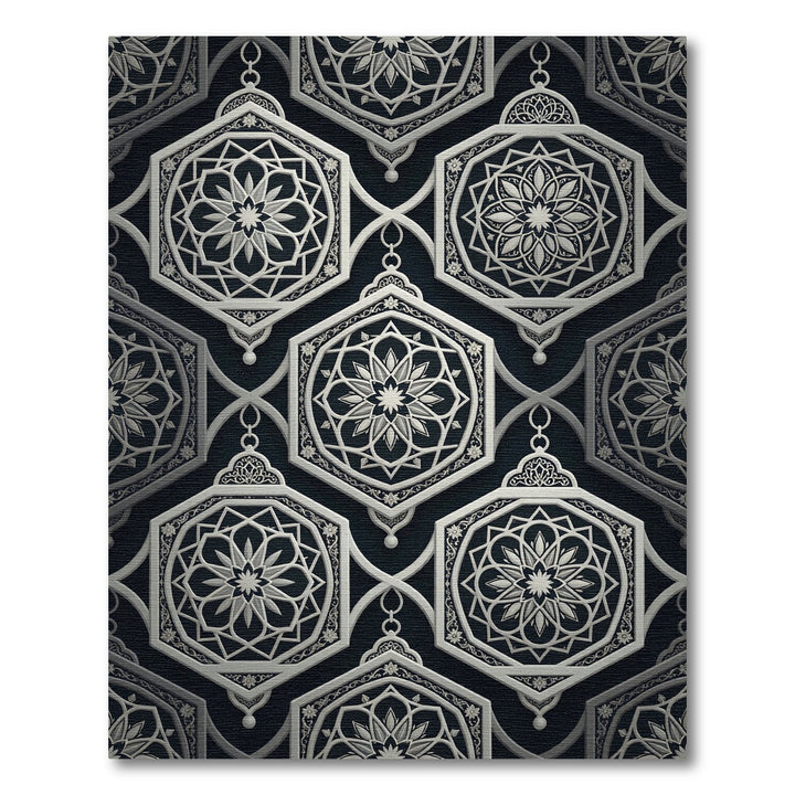 Elegant White Geometric Arabesque Rug