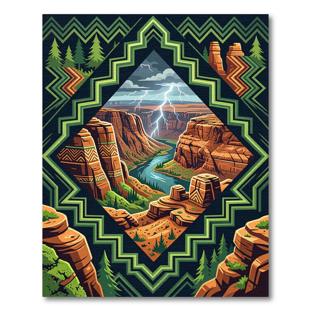 Crimson Canyon Lightning Geometric Rug