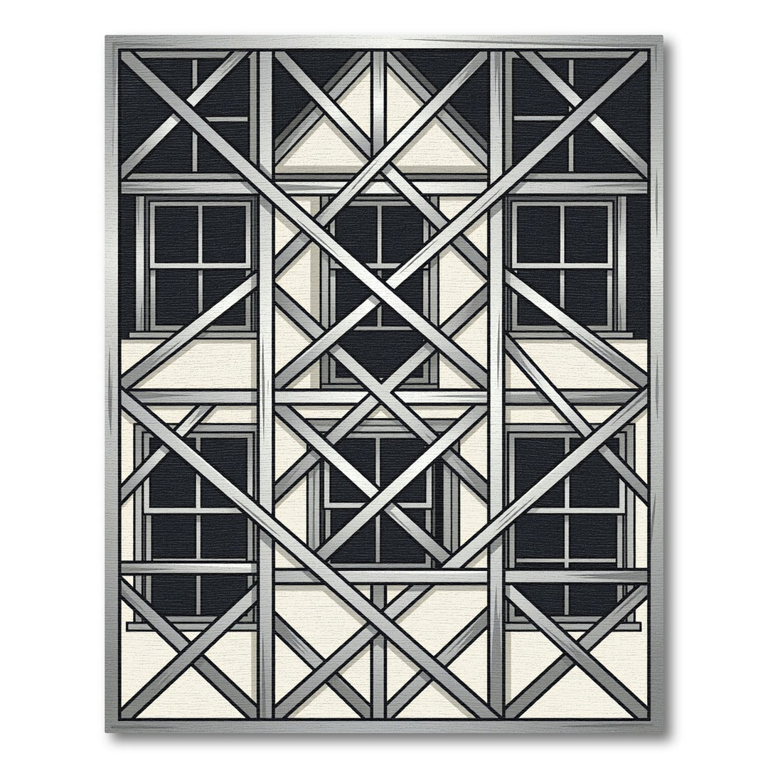 Gray Abstract Window Lattice Rug