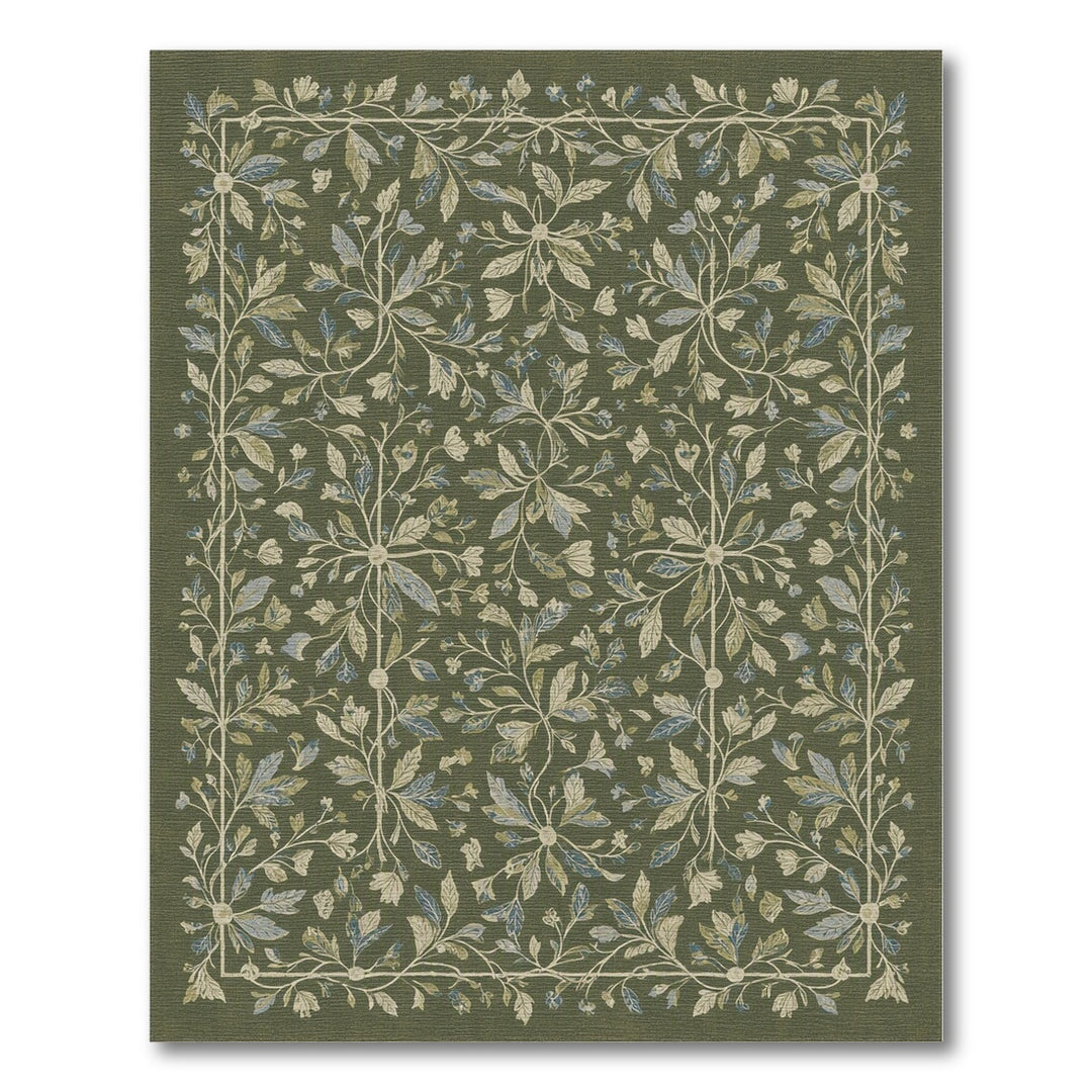 Green Floral Vintage Area Rug