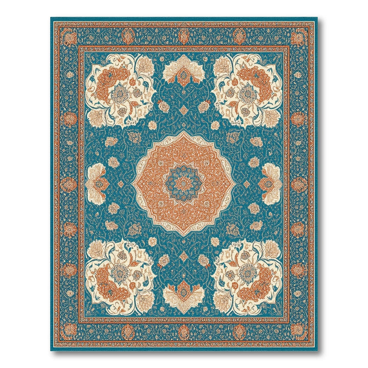 Floral Blue Teal Floral Persian Area Rug