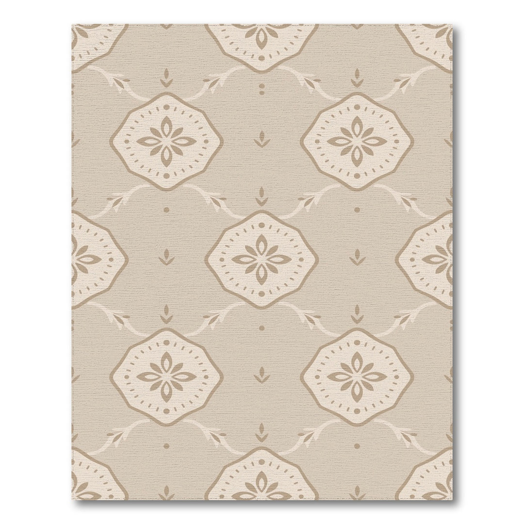 Neutral Beige Medallion Floral Rug