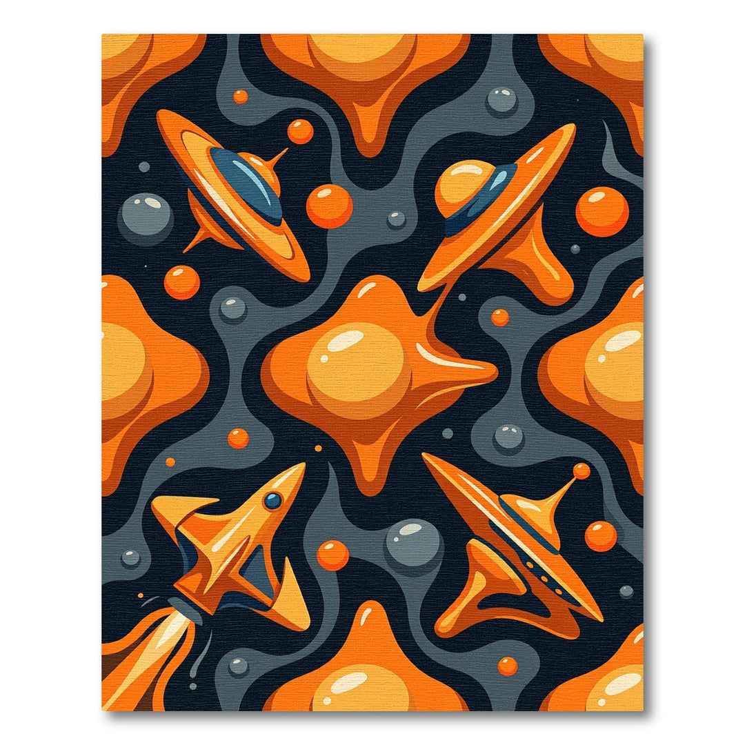 Orange Spaceship Galaxy Abstract Art Rug