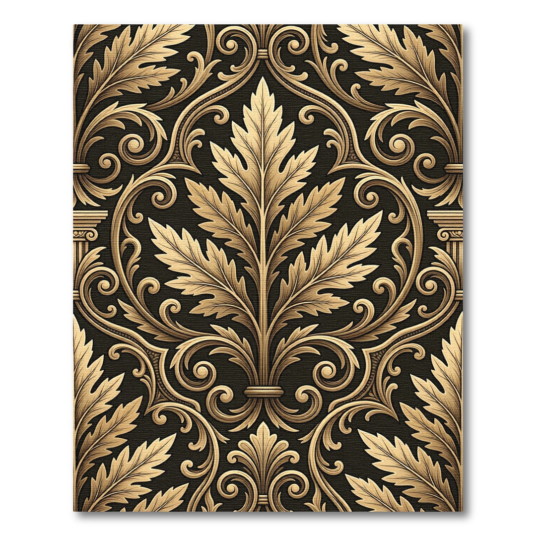 Ornate Golden Acanthus Leaf Scroll Rug