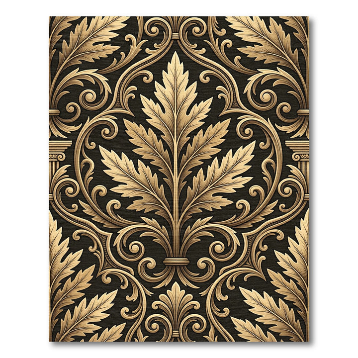 Ornate Golden Acanthus Leaf Scroll Rug