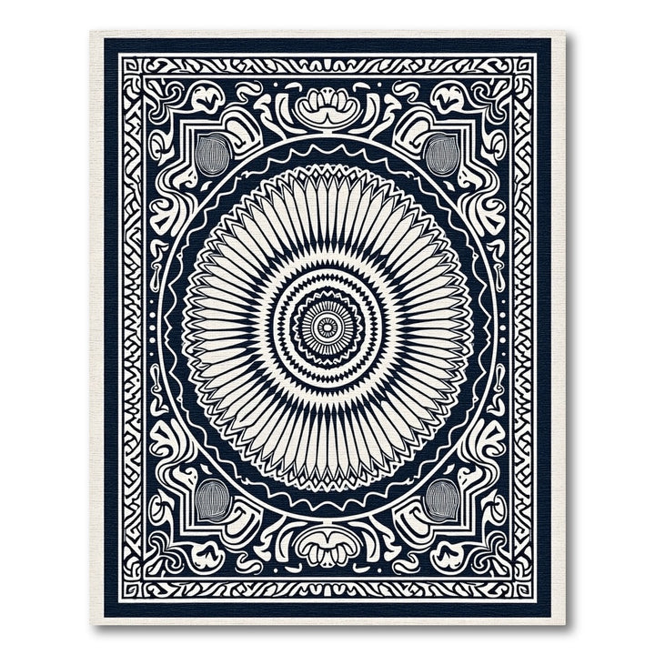 Elegant Black White Radial Mandala Rug