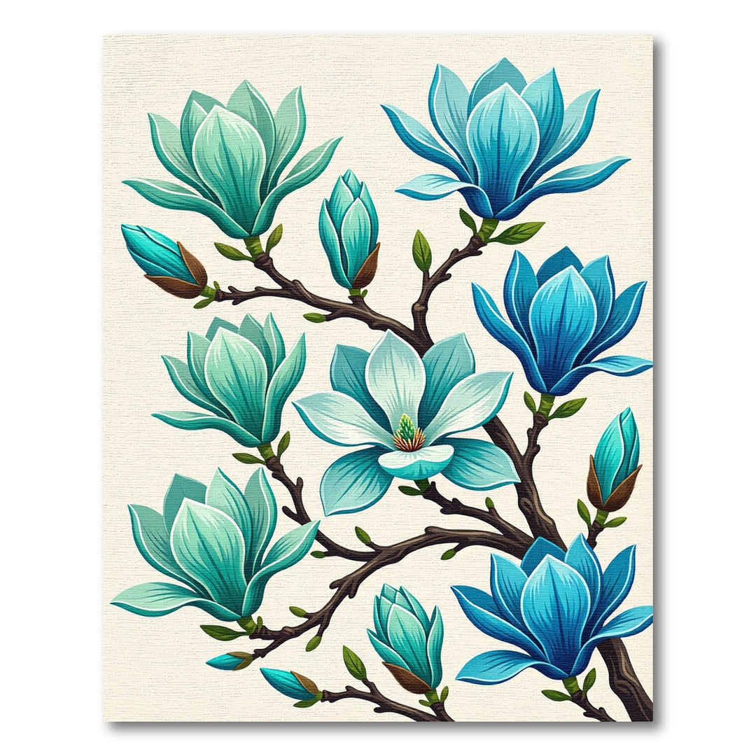 Turquoise Blue Magnolia Blossom Branch Rug