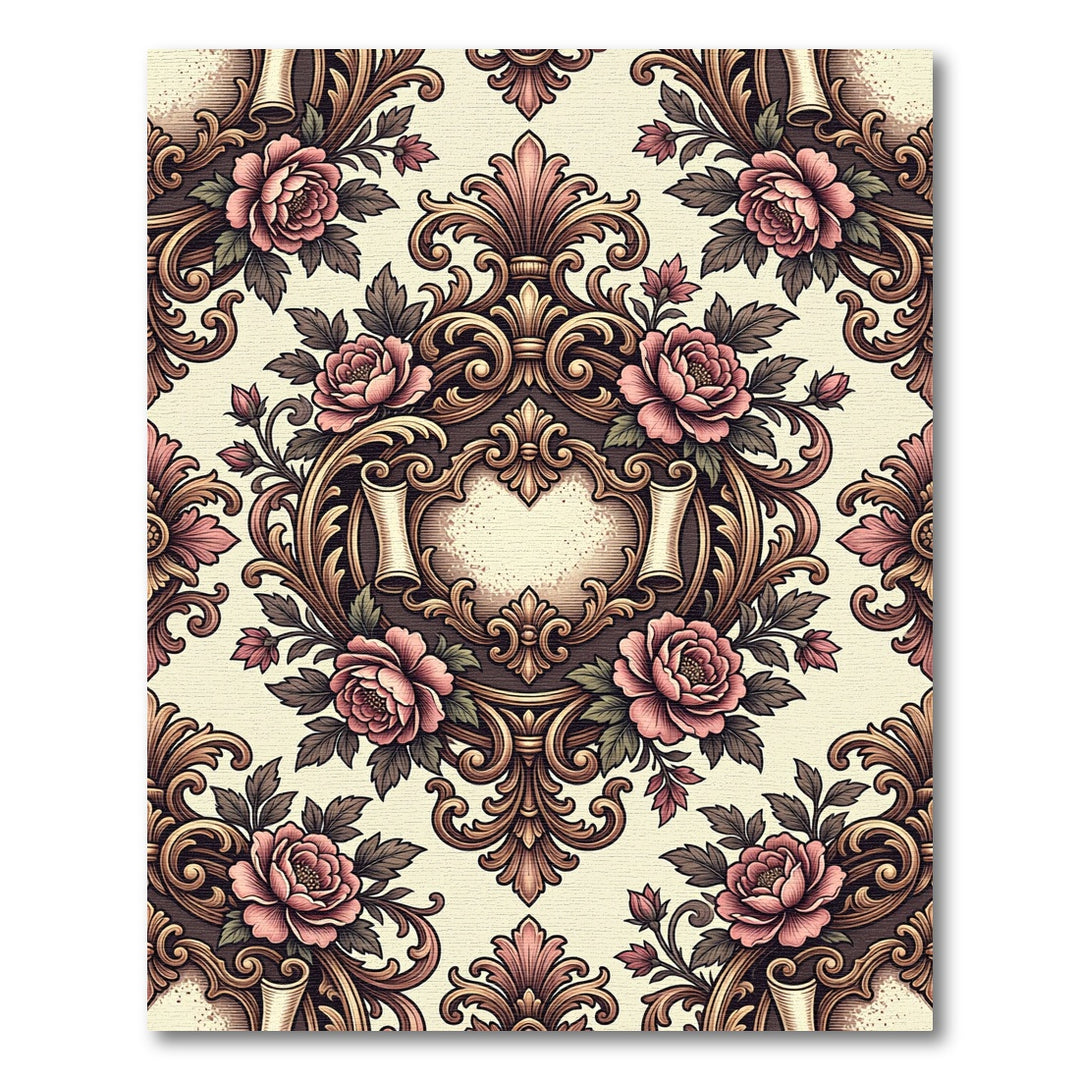 Baroque Pink Rose Scrolls Ornament Rug