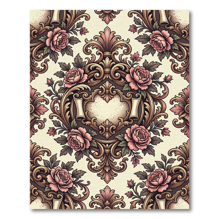 Baroque Pink Rose Scrolls Ornament Rug