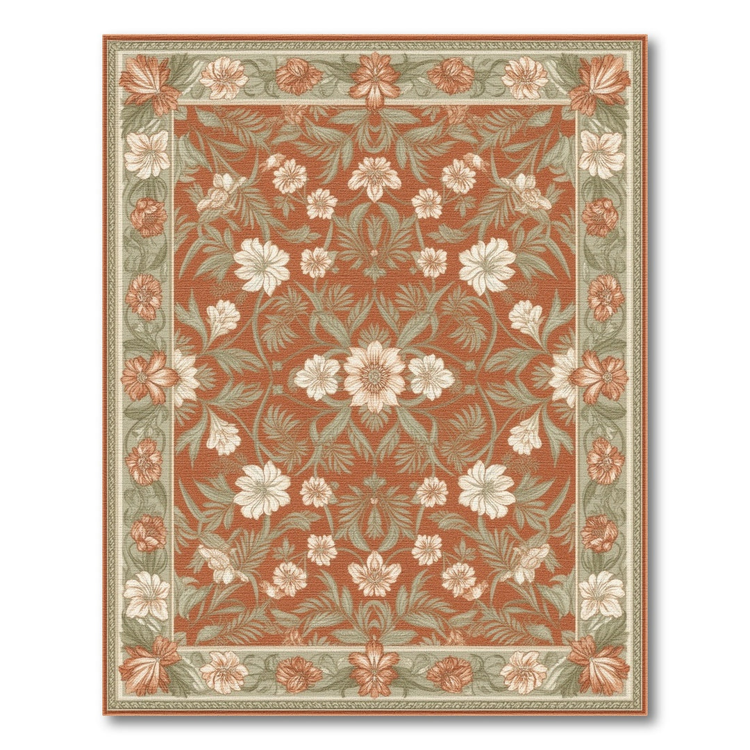 Red Floral Vintage Area Rug